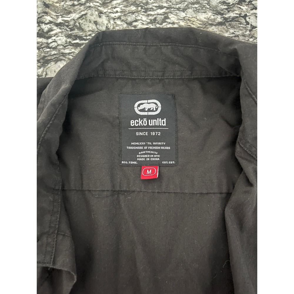 Ecko Unltd Mens Black Short Sleeve Button Down Shirt‎ Utility Work Shirt Size M